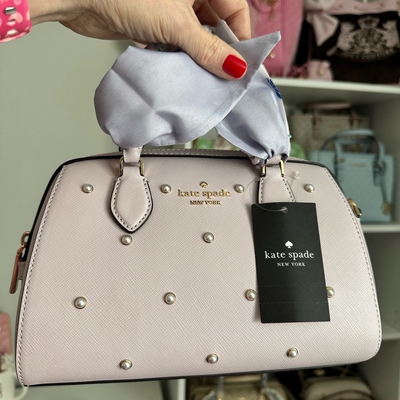 Kate Spade Madison Faux Pearl Studded Satchel + Leila Wallet in (Lilac Moon) - Picture 3 of 14